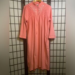 Vtg Anthony Richards Peach Pink Fleece Robe Housecoat Nightgown 1/2 Zip Sz Large